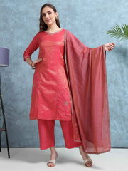 Woman wearing a red traditional outfit with a dupatta against a blue background
